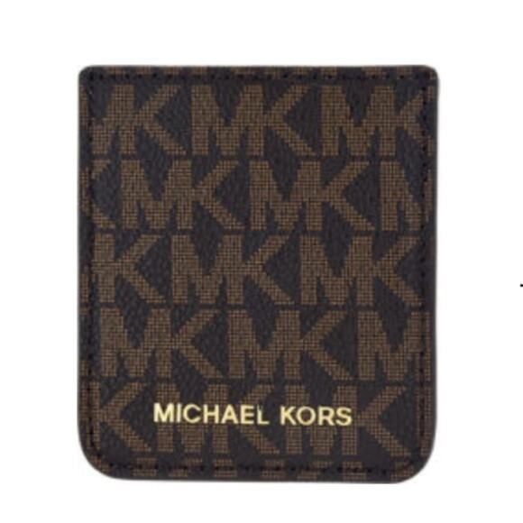MICHAEL KORS Brown Gold Monogram Logo Leather Phone Pocket Sticker Wallet